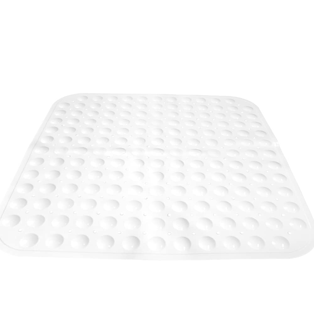 ANSIO® Long Bathtub Mat PVC Non-Slip Anti Mould Shower Mat with Drain Holes & Suction Cups Machine Washable 100 x 40cm / 39 x 16 inches - Solid White