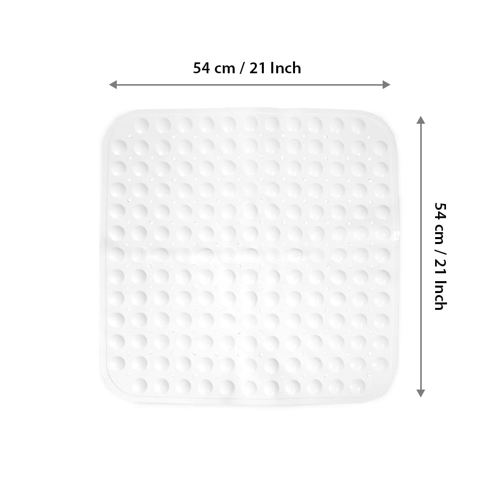 ANSIO® Long Bathtub Mat PVC Non-Slip Anti Mould Shower Mat with Drain Holes & Suction Cups Machine Washable 100 x 40cm / 39 x 16 inches - Solid White