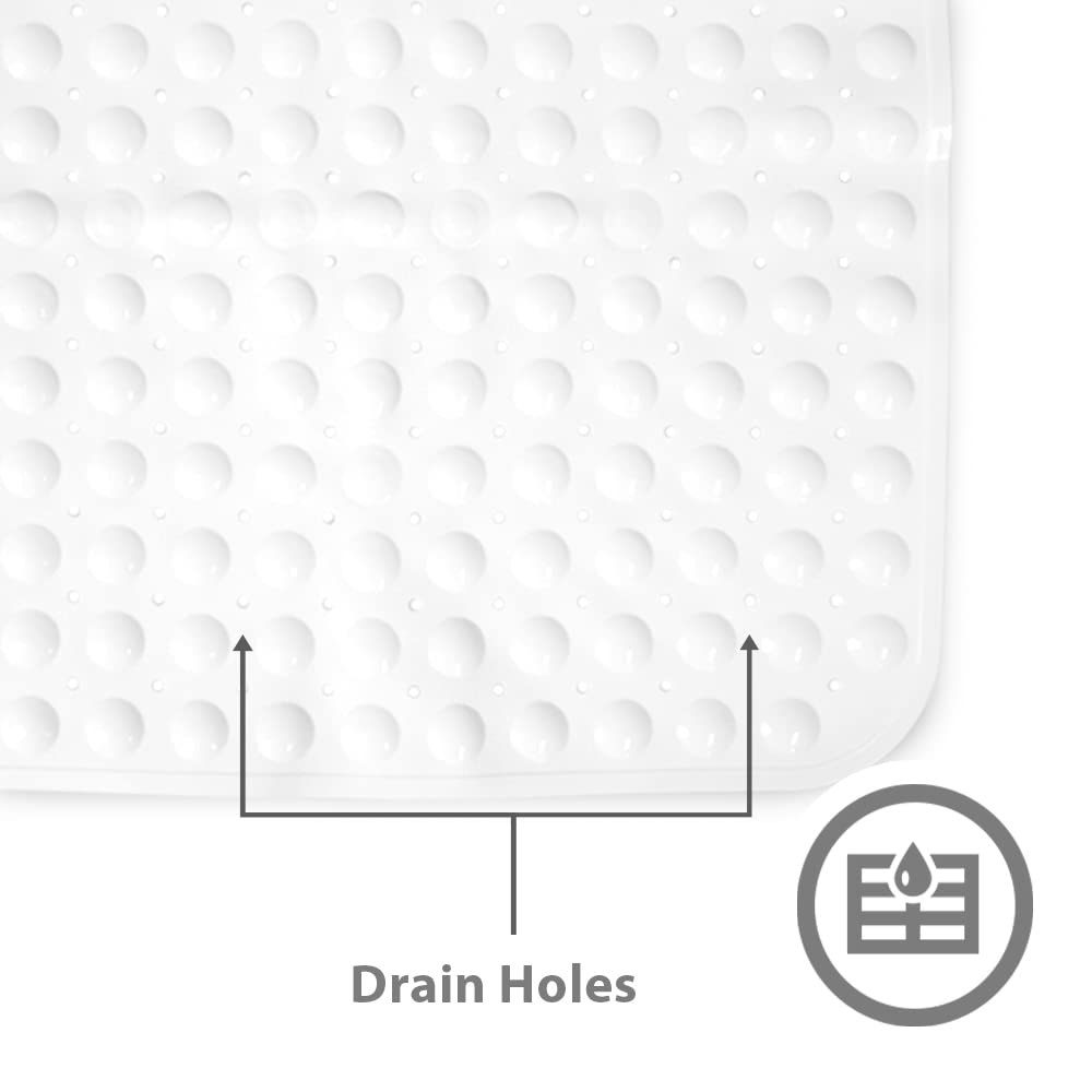 ANSIO® Long Bathtub Mat PVC Non-Slip Anti Mould Shower Mat with Drain Holes & Suction Cups Machine Washable 100 x 40cm / 39 x 16 inches - Solid White