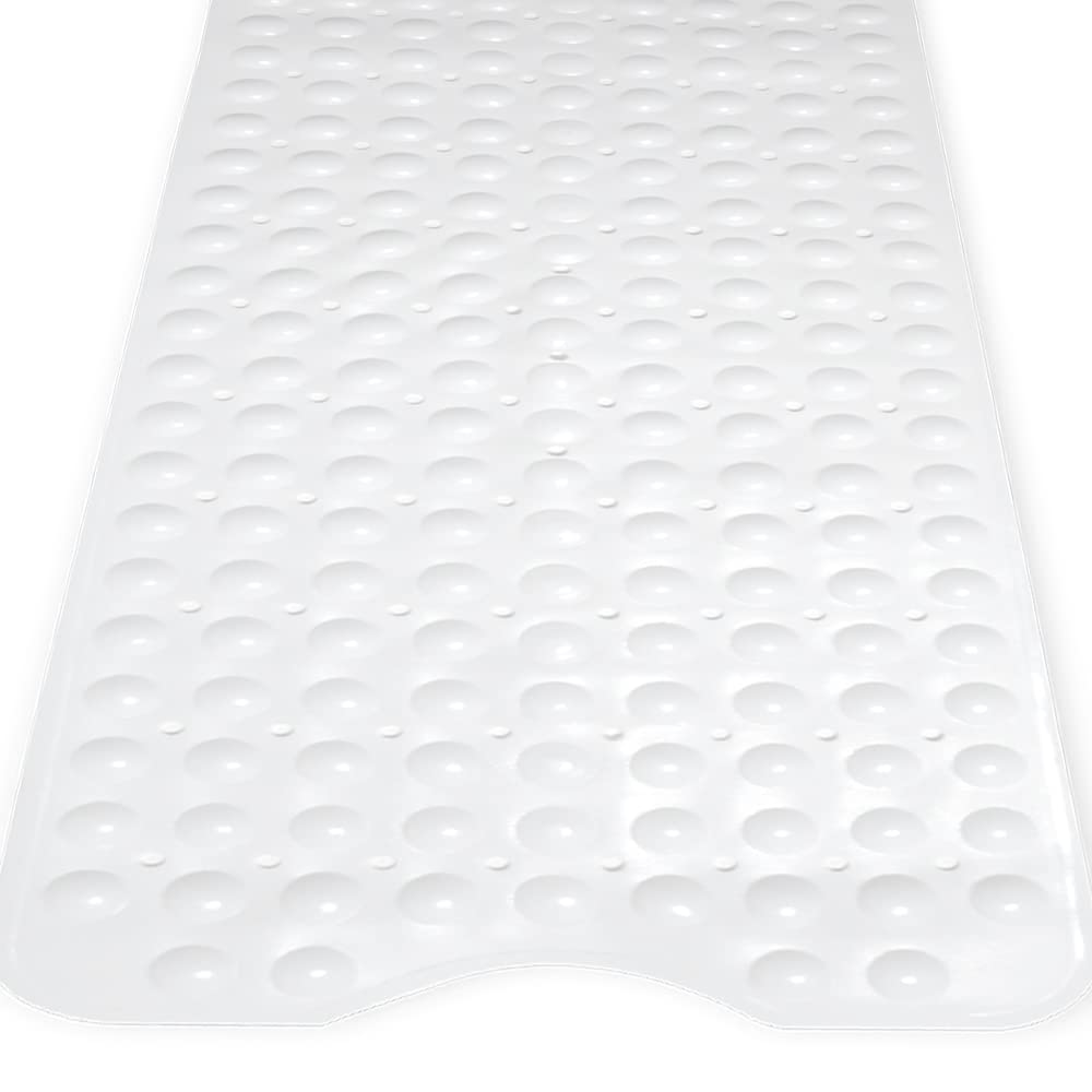 ANSIO® Long Bathtub Mat PVC Non-Slip Anti Mould Shower Mat with Drain Holes & Suction Cups Machine Washable 100 x 40cm / 39 x 16 inches - Solid White