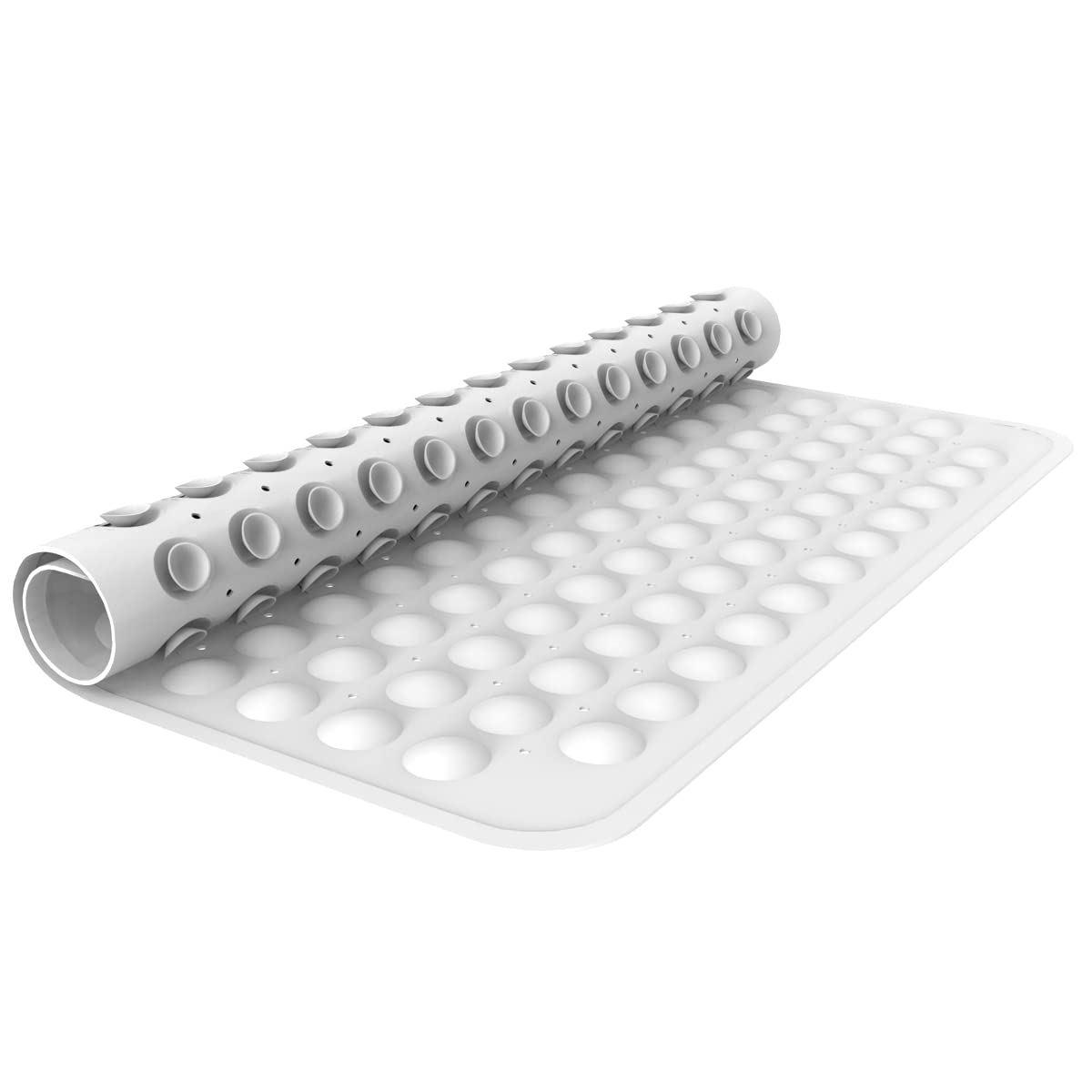 ANSIO® Long Bathtub Mat PVC Non-Slip Anti Mould Shower Mat with Drain Holes & Suction Cups Machine Washable 100 x 40cm / 39 x 16 inches - Solid White