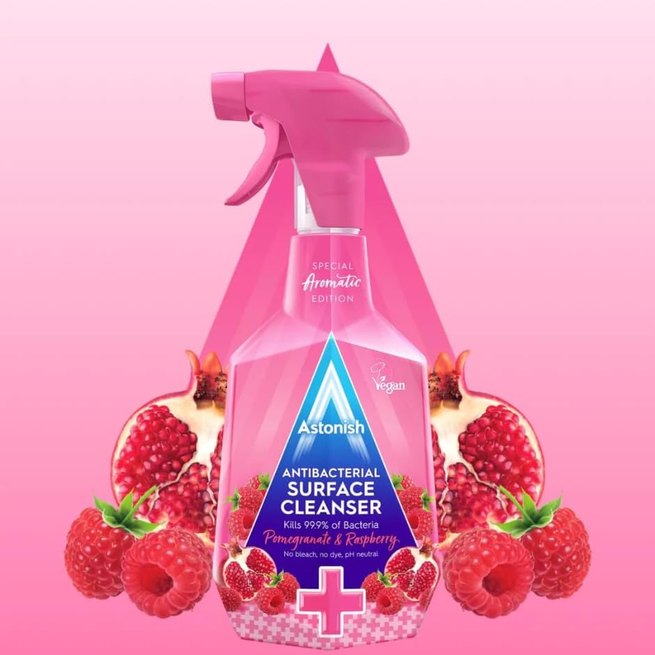 Astonish Special Aromatic Edition Multi-Purpose Anti-Bacterial Surface Cleanser Spray, Pomegranate and Raspberry Scent, 750ml, Pink