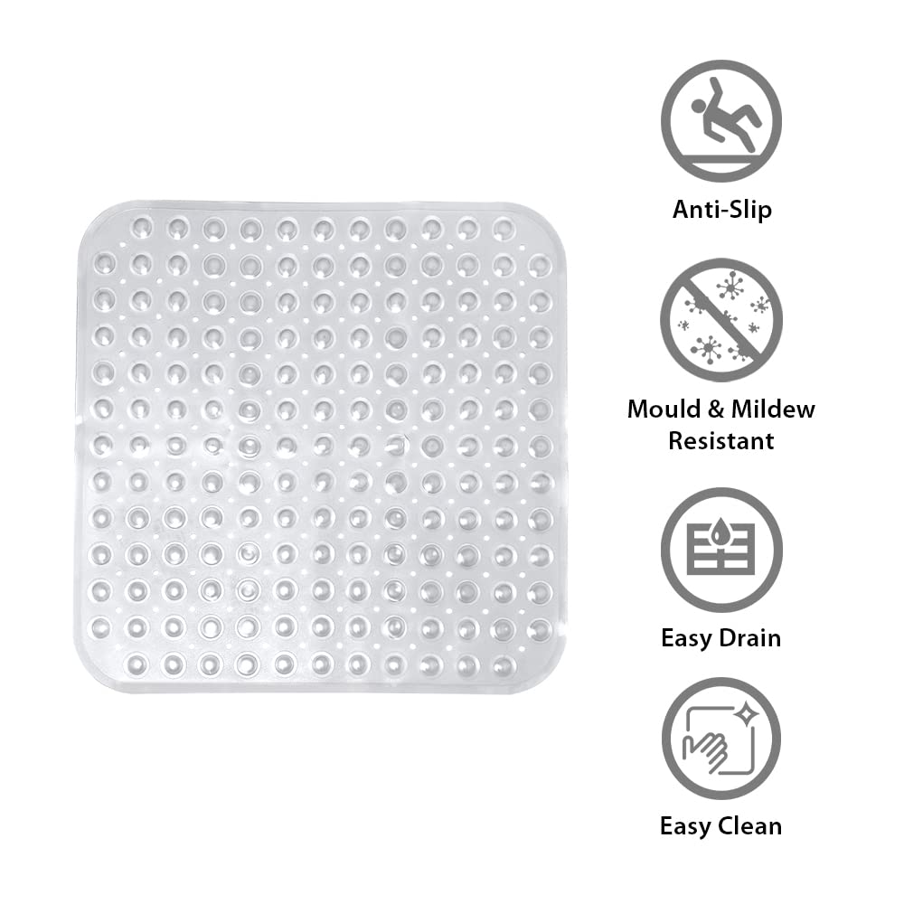 ANSIO® Long Bathtub Mat PVC Non-Slip Anti Mould Shower Mat with Drain Holes & Suction Cups Machine Washable 100 x 40cm / 39 x 16 inches - Solid White