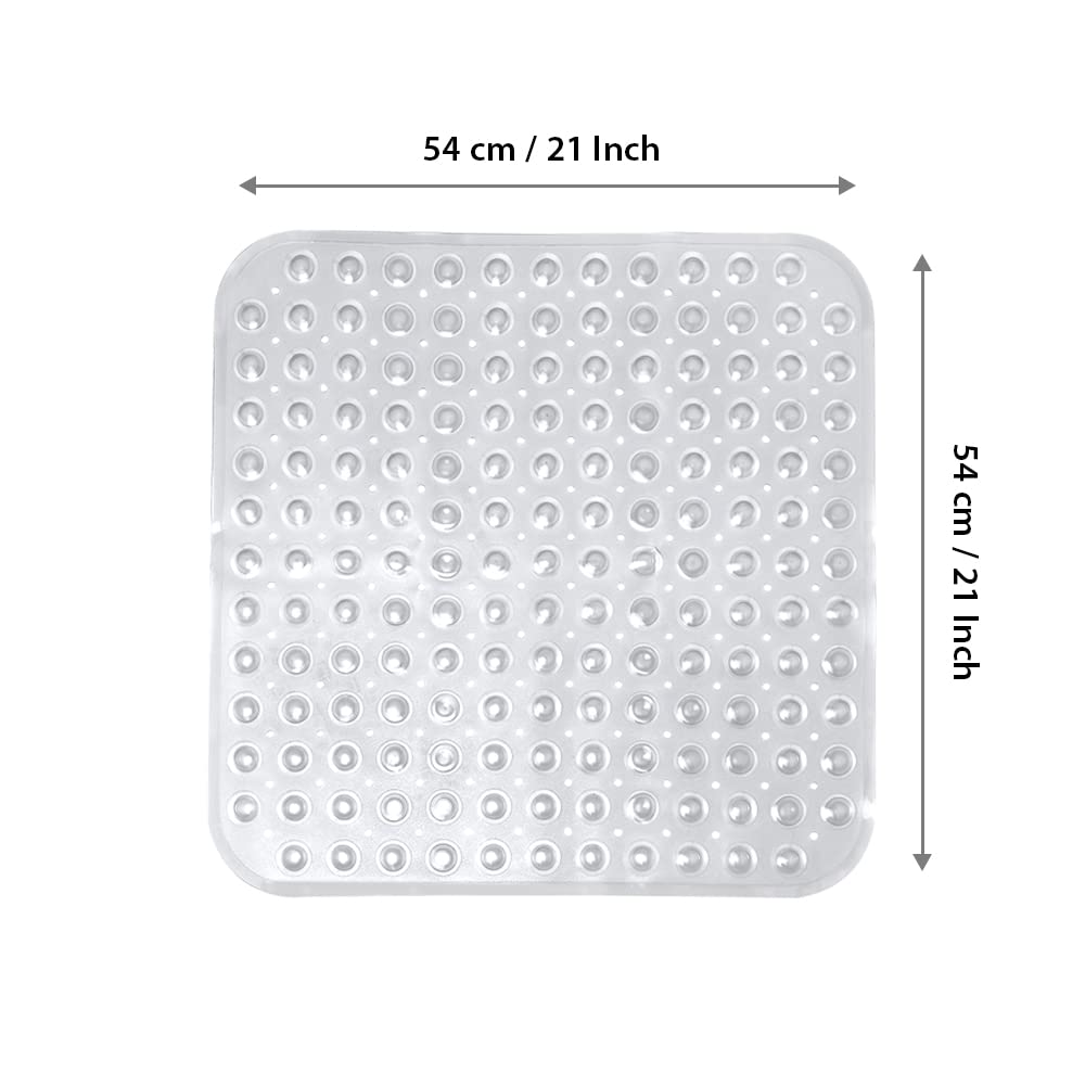 ANSIO® Long Bathtub Mat PVC Non-Slip Anti Mould Shower Mat with Drain Holes & Suction Cups Machine Washable 100 x 40cm / 39 x 16 inches - Solid White