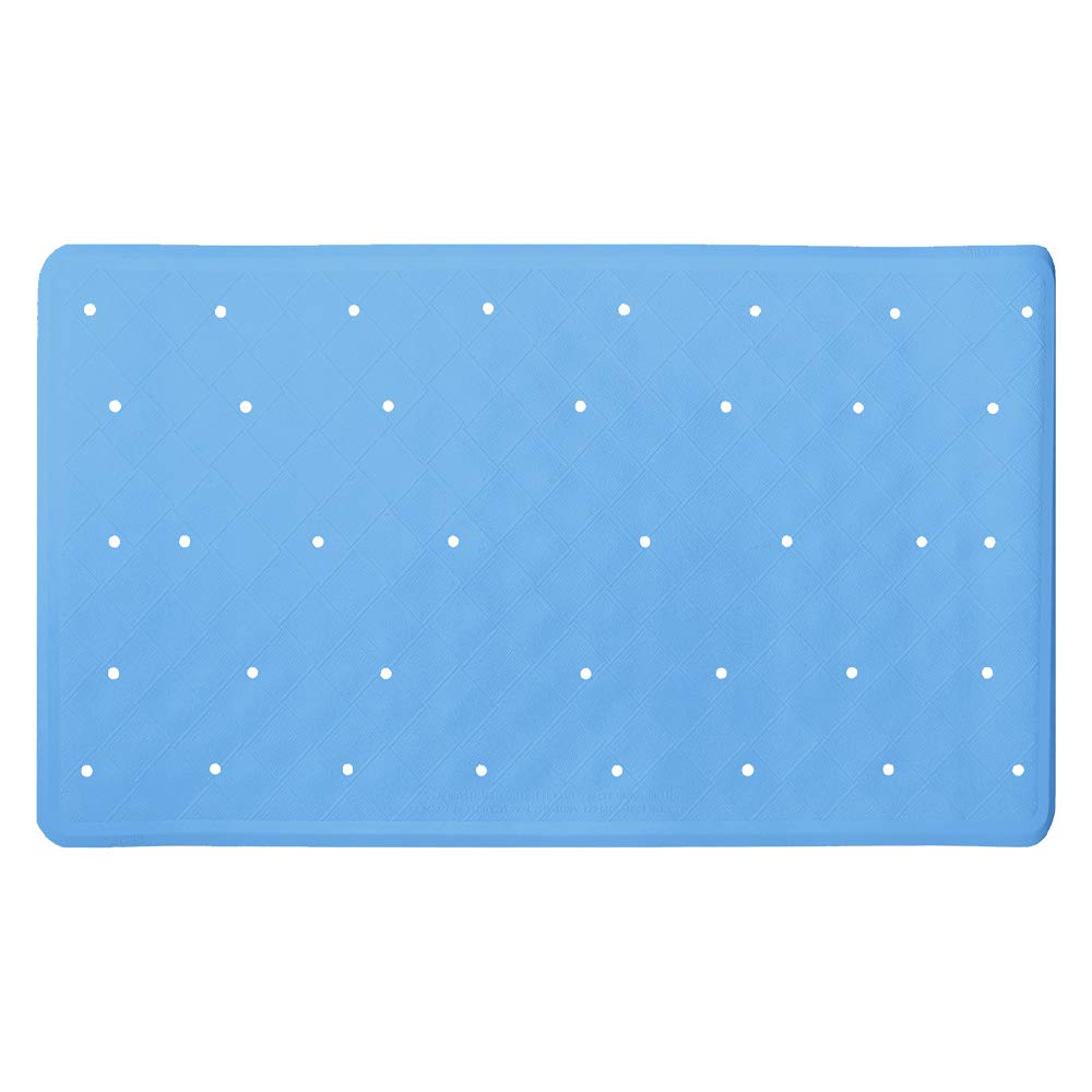 ANSIO® Long Bathtub Mat PVC Non-Slip Anti Mould Shower Mat with Drain Holes & Suction Cups Machine Washable 100 x 40cm / 39 x 16 inches - Solid White