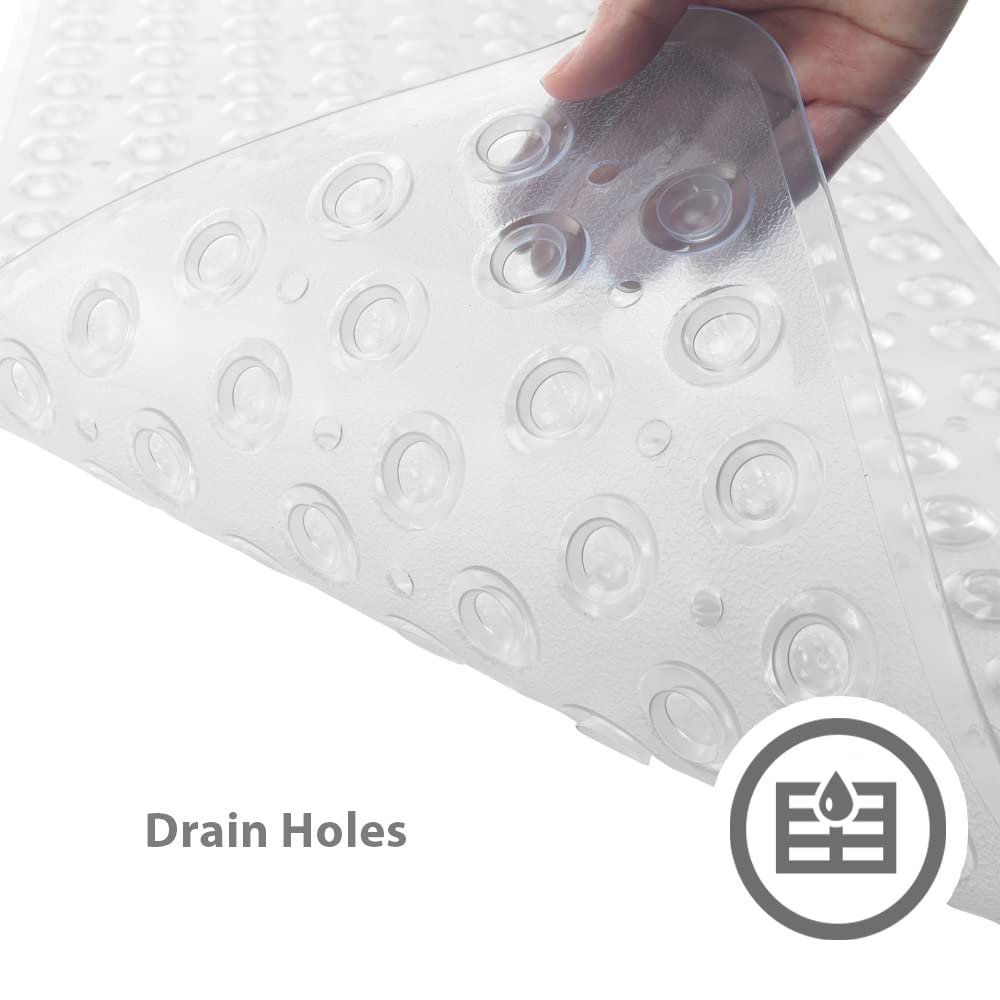 ANSIO® Long Bathtub Mat PVC Non-Slip Anti Mould Shower Mat with Drain Holes & Suction Cups Machine Washable 100 x 40cm / 39 x 16 inches - Solid White