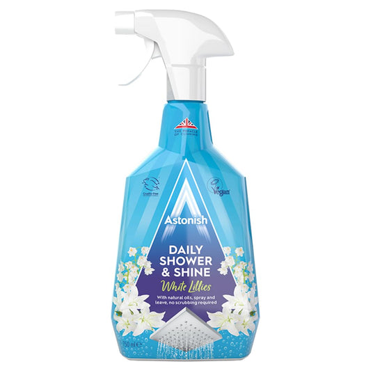 Astonish Daily Shower and Shine, Vegan and Cruelty-free Shower Spray, 750ml, White Lilies