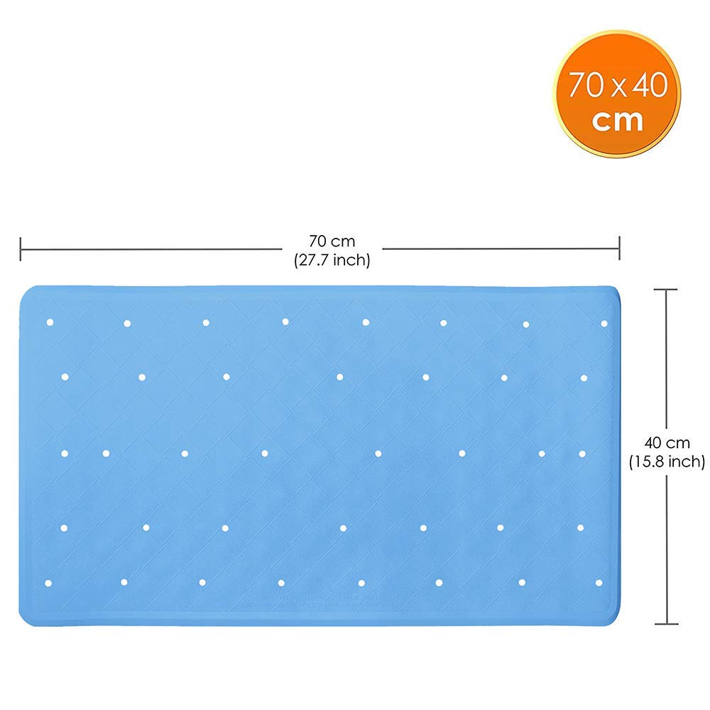 ANSIO® Long Bathtub Mat PVC Non-Slip Anti Mould Shower Mat with Drain Holes & Suction Cups Machine Washable 100 x 40cm / 39 x 16 inches - Solid White