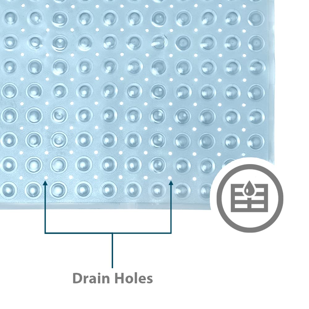 ANSIO® Long Bathtub Mat PVC Non-Slip Anti Mould Shower Mat with Drain Holes & Suction Cups Machine Washable 100 x 40cm / 39 x 16 inches - Solid White