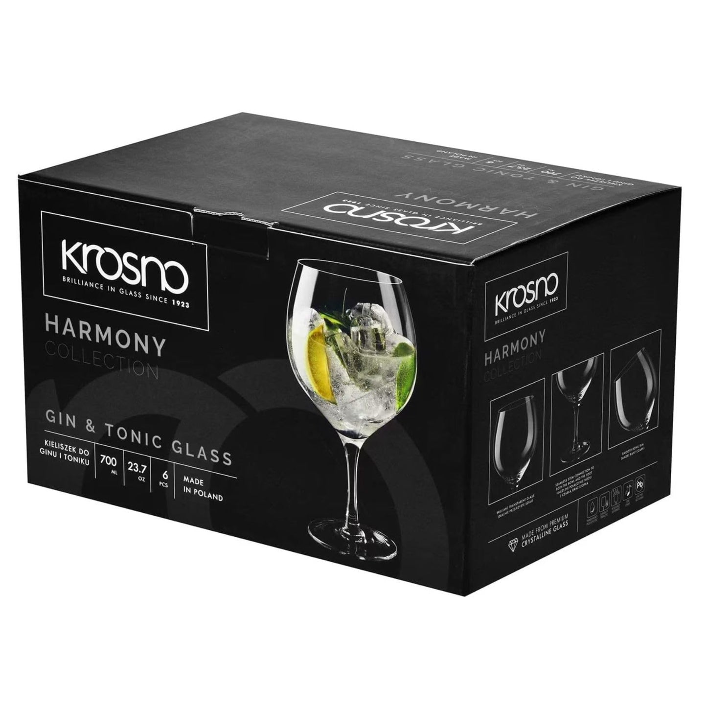 Krosno Drinking Glasses | Cocktail Gin Tonic Balloon Water | Set of 6 | 700 ML | Harmony Collection | Martini Wine Glasses Gift Box, Gin Gifts for Women | Home, Events & Kitchen