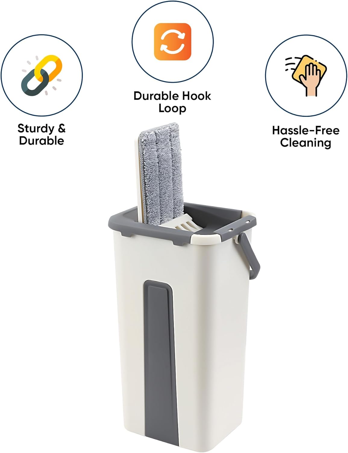 Albert Austin Flat Mop and Bucket Set Lightweight 360° Rotatable Head with Stainless Steel Handle Flat Mop Bucket Wet And Dry Use Compartments 2 Reusable Microfiber Mop Pads For All Hard Floors Tiles