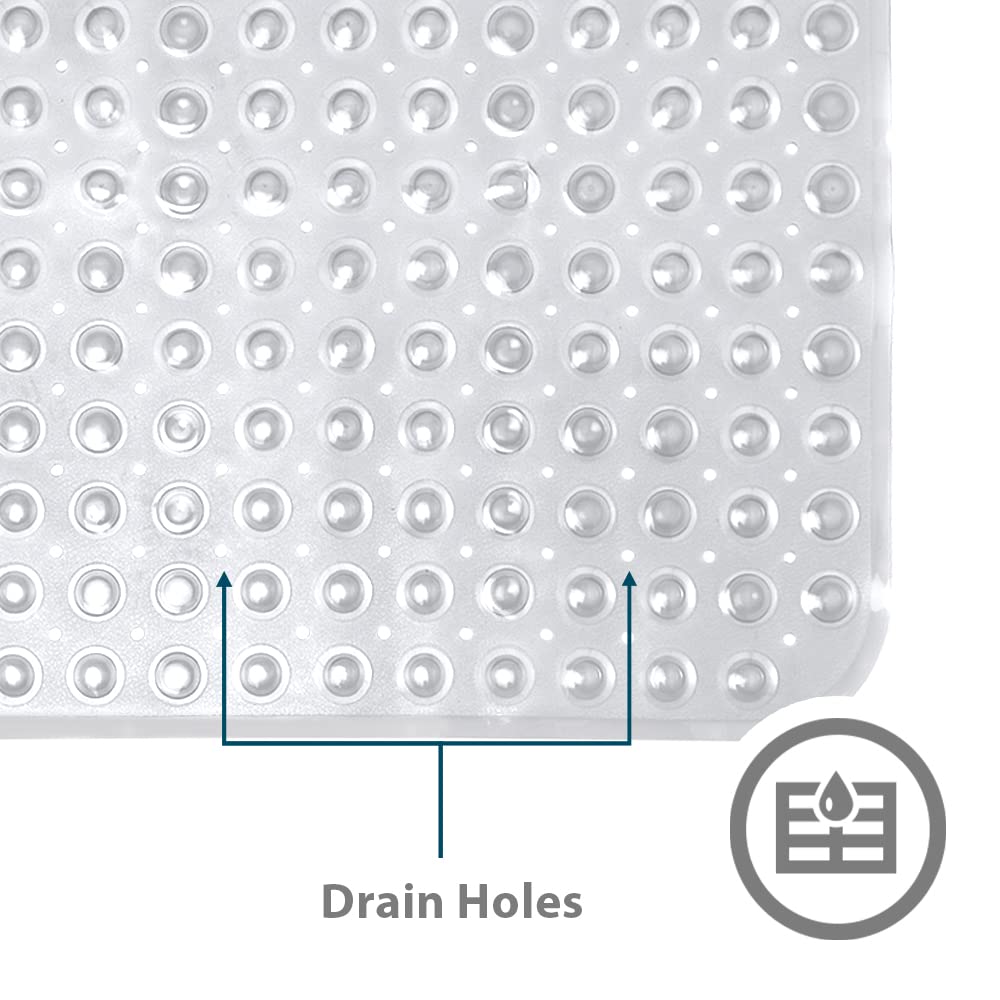 ANSIO® Long Bathtub Mat PVC Non-Slip Anti Mould Shower Mat with Drain Holes & Suction Cups Machine Washable 100 x 40cm / 39 x 16 inches - Solid White