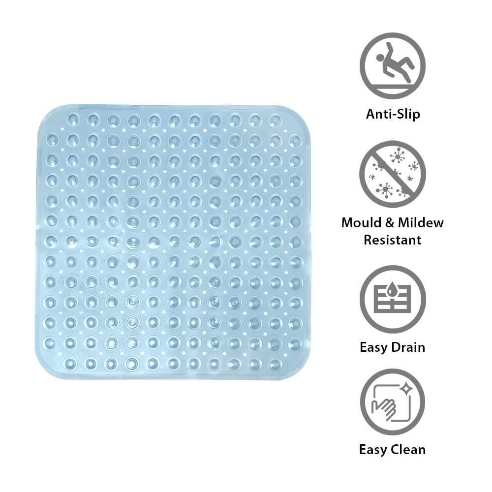 ANSIO® Long Bathtub Mat PVC Non-Slip Anti Mould Shower Mat with Drain Holes & Suction Cups Machine Washable 100 x 40cm / 39 x 16 inches - Solid White