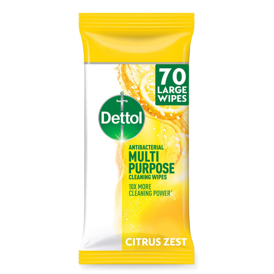 Dettol Antibacterial Multi Surface Cleaning Wipes Citrus , 70 Large Wipes , Pack of 1