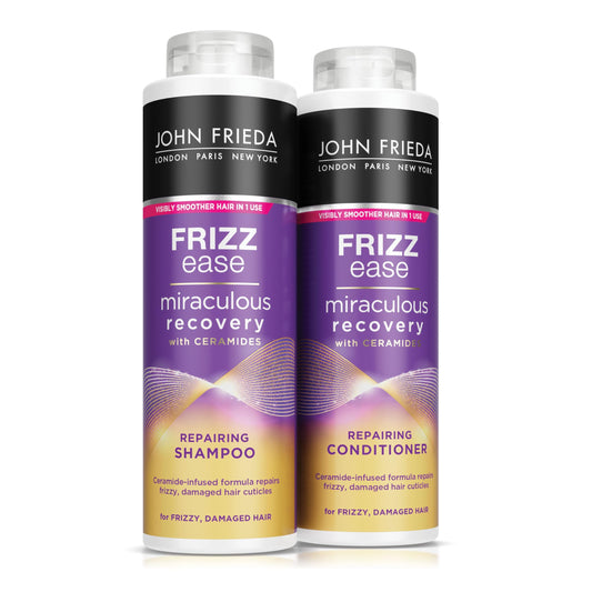 John Frieda Frizz Ease Miraculous Recovery Shampoo And Conditioner Duo Pack 2 X 500ml, Repairing And Smoothing Shampoo And Conditioner Bundle Dry, Damaged Hair