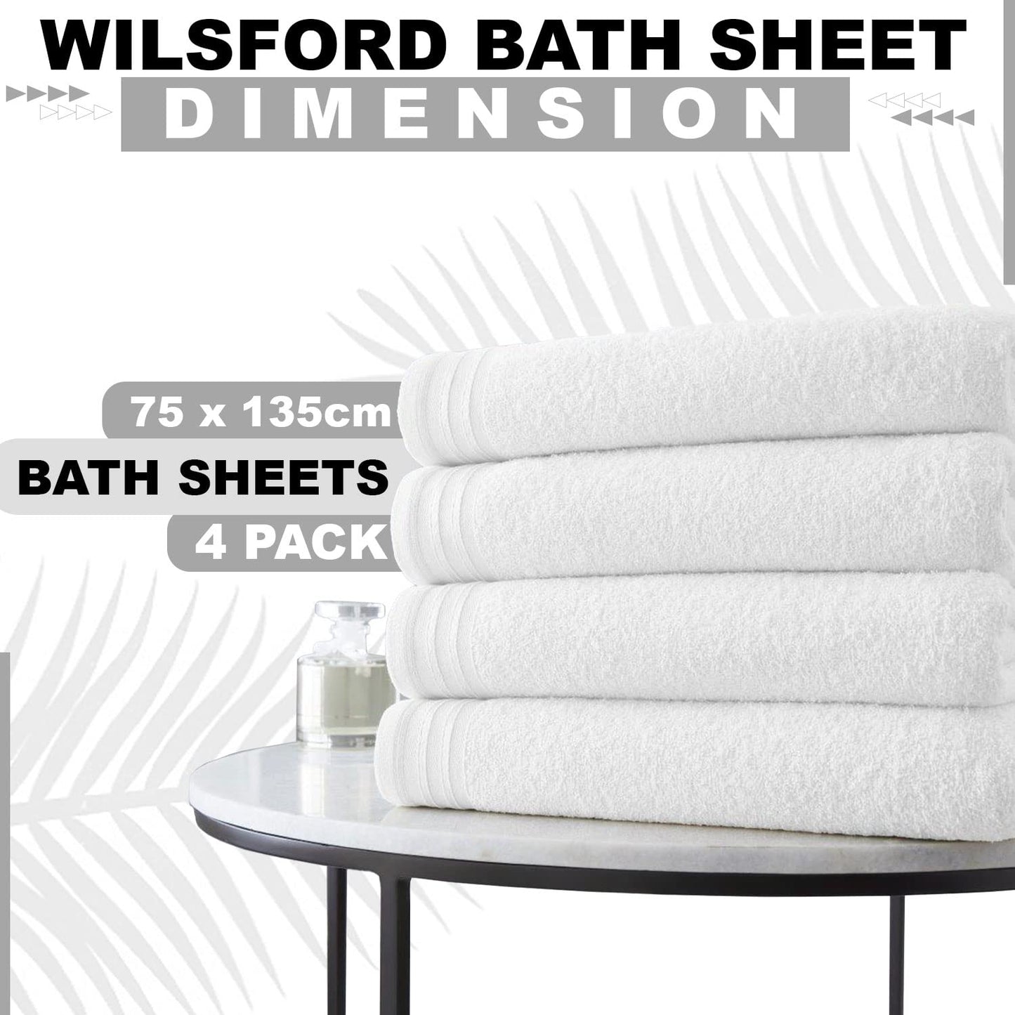 Lions Bath Towels - Set of 4 Bathroom Large Bath Sheets, 100% Luxury Cotton, 500 GSM 75X135CM, Highly Absorbent and Quick Dry Extra Large Bath Towel, Bathroom Accessory Set, Silver