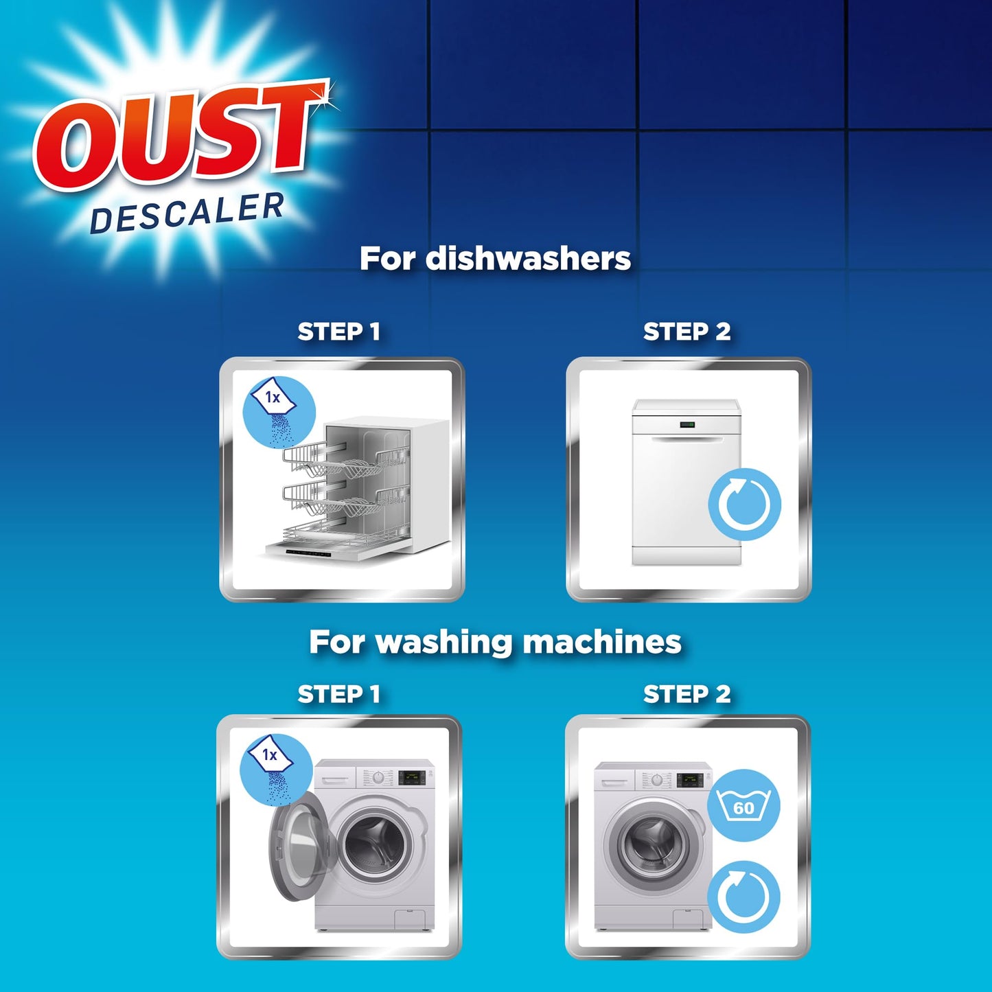 Oust Dishwasher & Washing Machine Descaler, Removes Limescale & Odour, Pack of 6