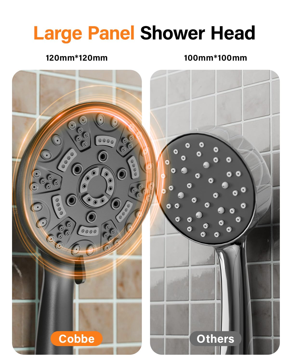 Cobbe Shower Head, High Pressure Shower Head with 8 Spray Modes, Universal Bathroom Water Saving Shower Heads, Large Powerful Flow Rain Showerhead for Low Water Pressure, Chrome