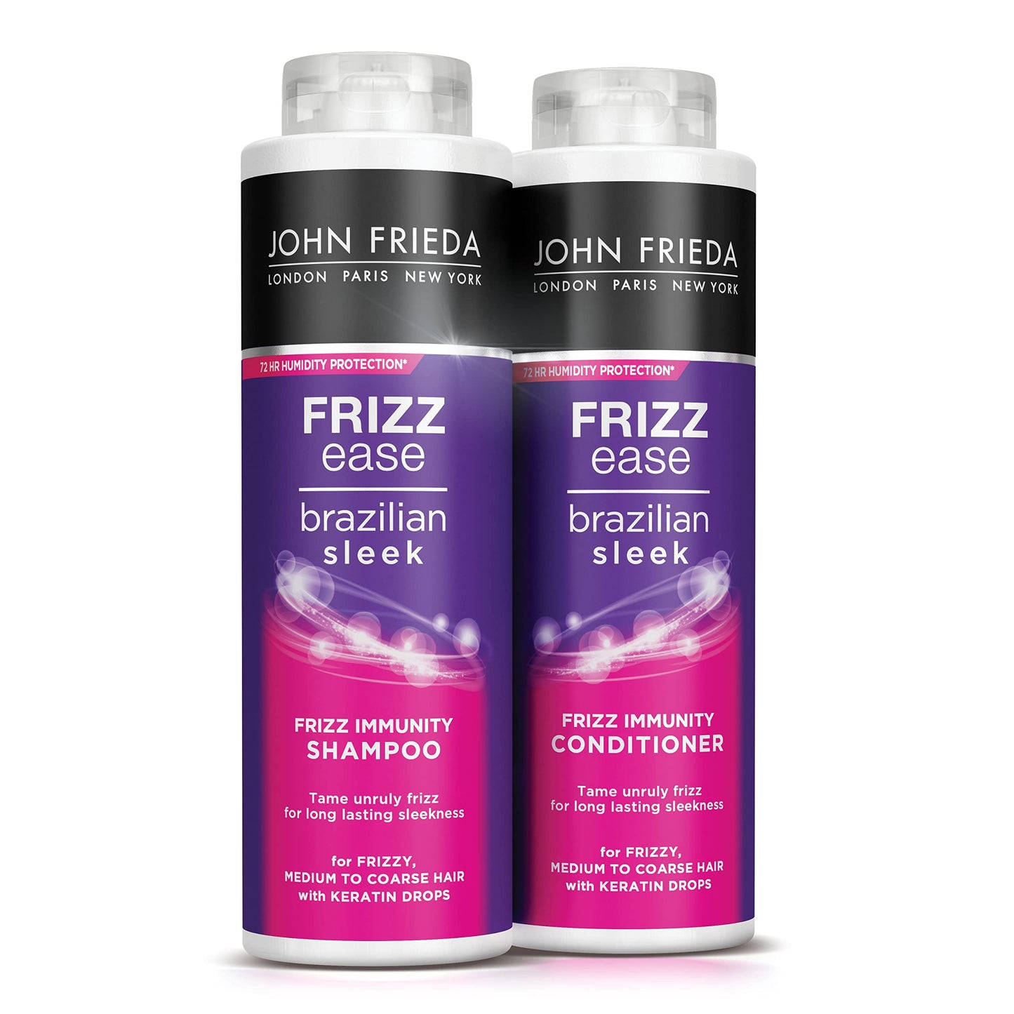 John Frieda Frizz Ease Brazilian Sleek Frizz Immunity Smoothing Shampoo and Conditioner Duo Pack 2 x 500ml, Smoothing Anti-Frizz Shampoo and Conditioner Bundle For Frizzy, Dry Hair