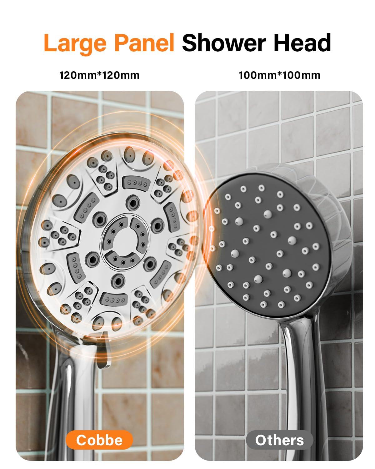 Cobbe Shower Head, High Pressure Shower Head with 8 Spray Modes, Universal Bathroom Water Saving Shower Heads, Large Powerful Flow Rain Showerhead for Low Water Pressure, Chrome