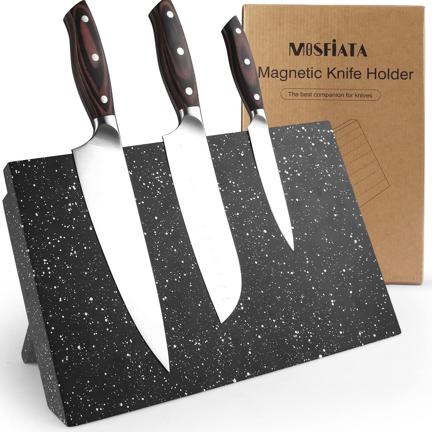 MOSFiATA Magnetic Knife Block - Strongly Magnetic Knife Holder - Magnetic Knife Stand Without Knives - Kitchen Universal Storage Rack Cutlery Display Stand Black