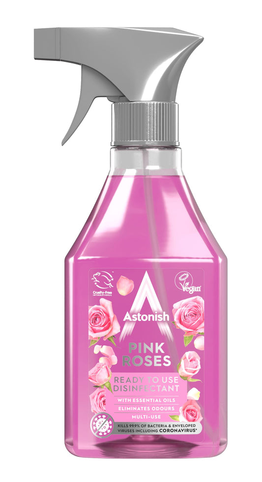 Astonish Vegan Disinfectant Spray, Ready To Use, Virus And Germ Killing, 550ml, Pink Roses