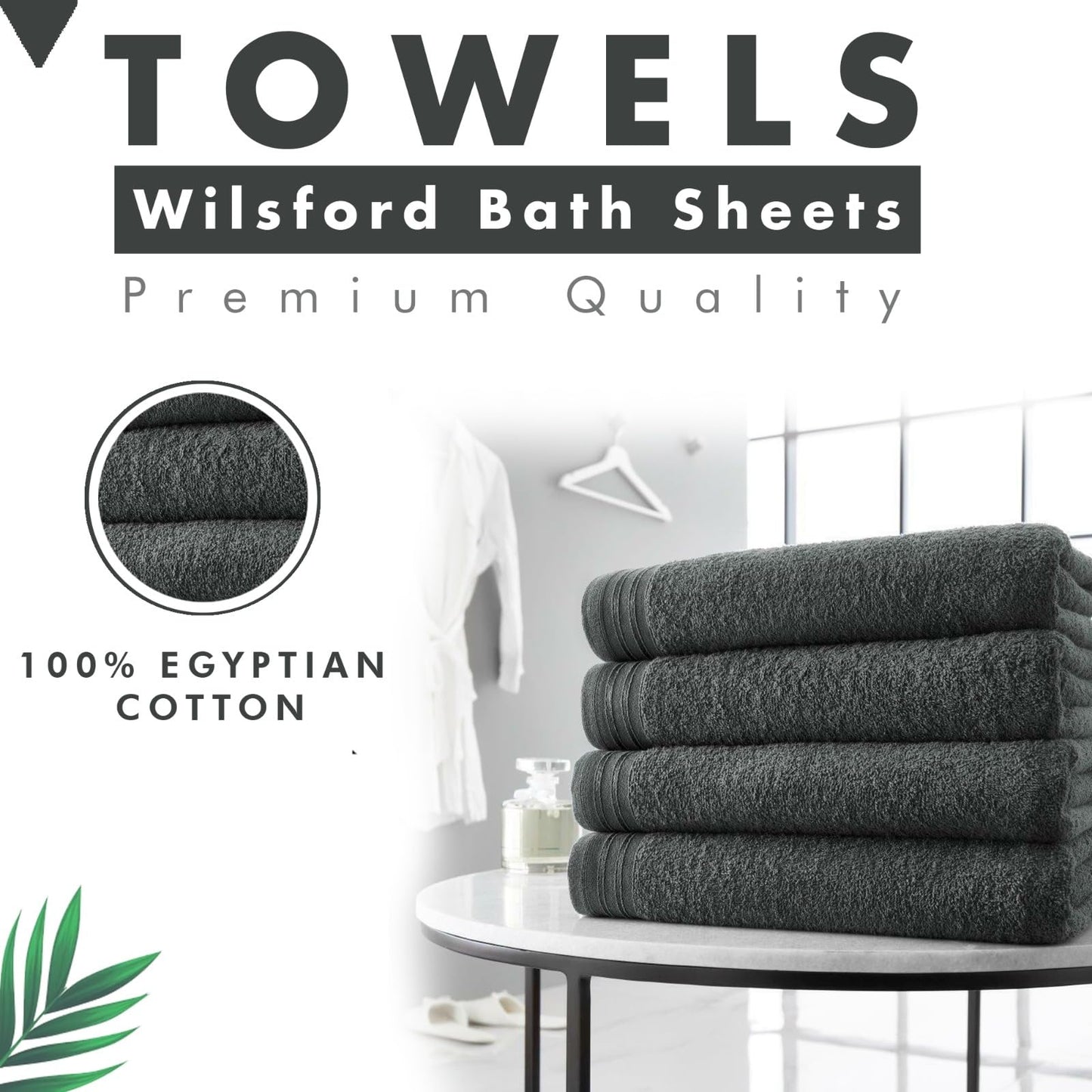 Lions Bath Towels - Set of 4 Bathroom Large Bath Sheets, 100% Luxury Cotton, 500 GSM 75X135CM, Highly Absorbent and Quick Dry Extra Large Bath Towel, Bathroom Accessory Set, Silver