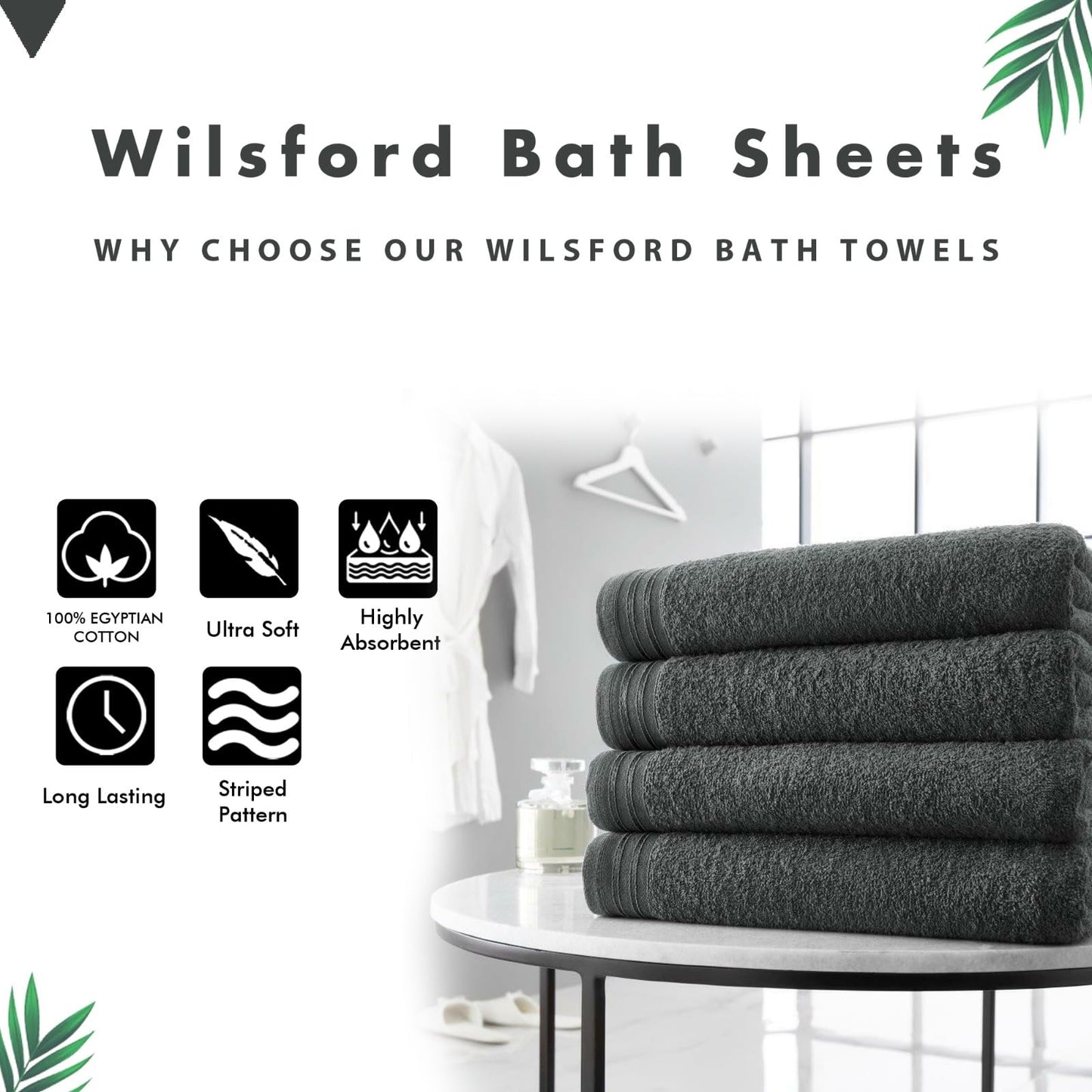 Lions Bath Towels - Set of 4 Bathroom Large Bath Sheets, 100% Luxury Cotton, 500 GSM 75X135CM, Highly Absorbent and Quick Dry Extra Large Bath Towel, Bathroom Accessory Set, Silver