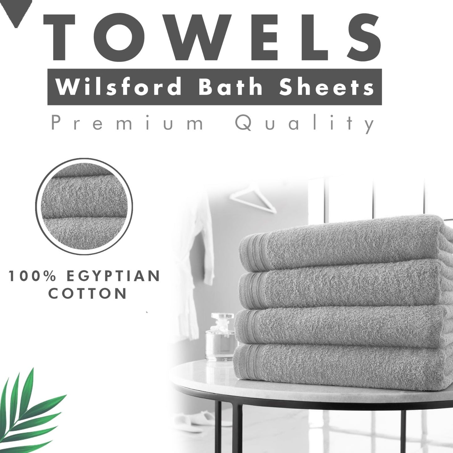 Lions Bath Towels - Set of 4 Bathroom Large Bath Sheets, 100% Luxury Cotton, 500 GSM 75X135CM, Highly Absorbent and Quick Dry Extra Large Bath Towel, Bathroom Accessory Set, Silver