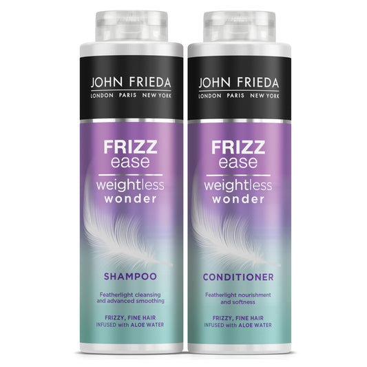 John Frieda Frizz Ease Weightless Wonder Shampoo and Conditioner Duo Pack 2 x 500ml, Lightweight Shampoo and Conditioner for Frizzy Hair, Anti-Frizz Haircare Bundle