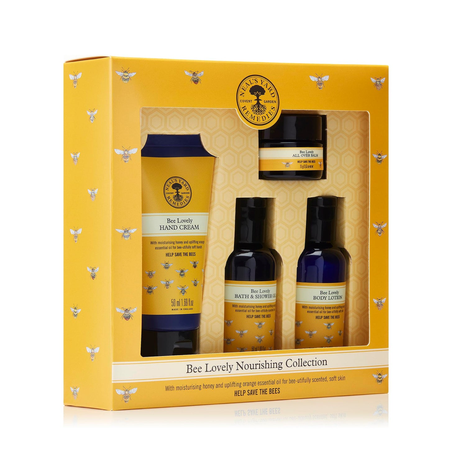 Neal's Yard Remedies | Bee Lovely Nourishing Collection | Set of Hand Cream, Shower Gel, Body Lotion & All Over Balm | Gifts for Women | Pack of 4