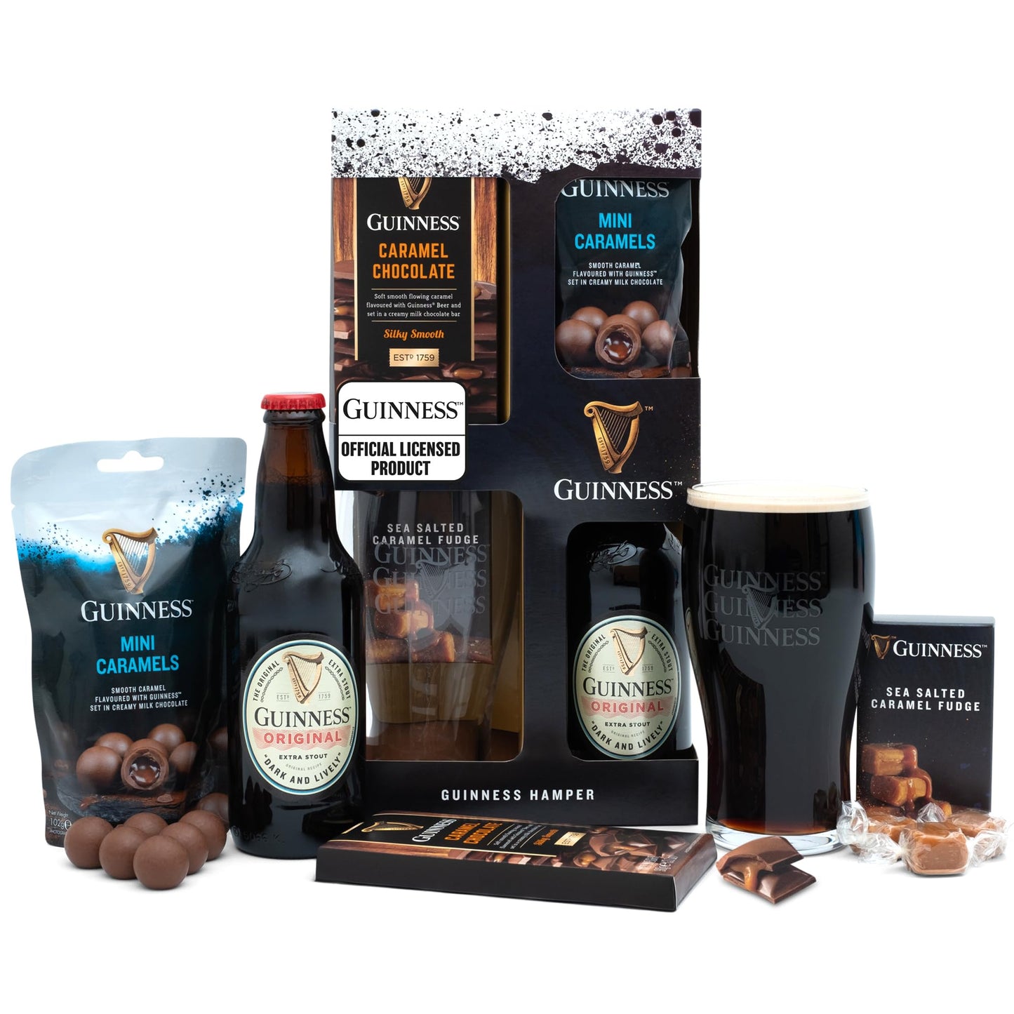 Guinness Gifts for Men, Beer Gift Set - Official Guinness 500ml and Pint Glass, Chocolate & Fudge Hampers & Gourmet Gifts - Alcohol Gift Sets for Men, Gifts for Him, Dad Birthday Gifts, Christmas