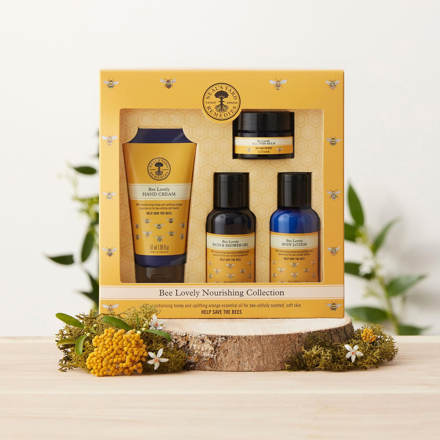 Neal's Yard Remedies | Bee Lovely Nourishing Collection | Set of Hand Cream, Shower Gel, Body Lotion & All Over Balm | Gifts for Women | Pack of 4