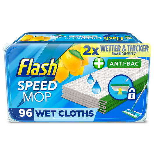 Flash Speedmop Wet Cloth Refills, Floor Cleaner Mop, Lemon Anti-Bac, 96 Wipes (24 x 4), Flash Speed Mop Refill Wipes, Household Wet & Dry Mops