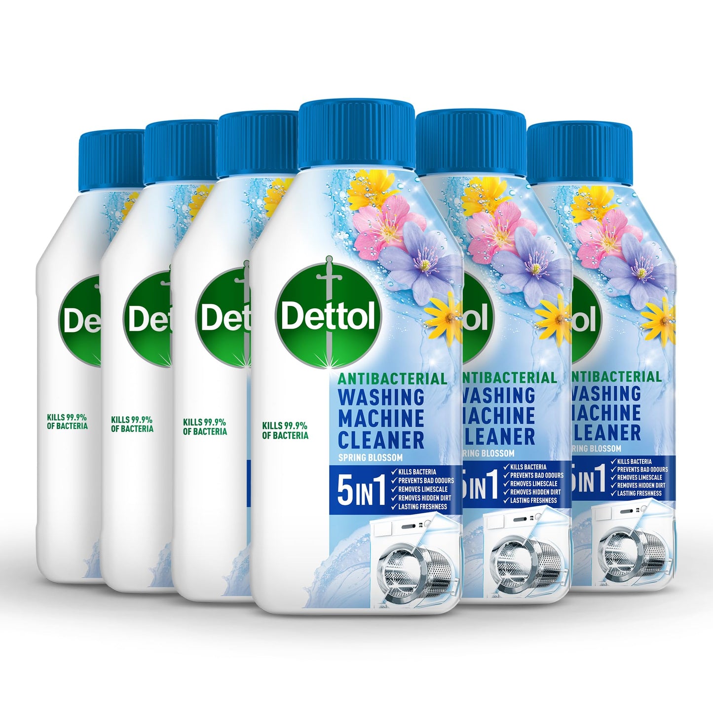 Dettol Washing Machine Cleaner, Blooming Beautiful, Multipack of 6 X 250ml, Total of 1.5L, Washing Machine Descaler, Drum Cleaner, Antibacterial Cleaner, Disinfectant, Laundry