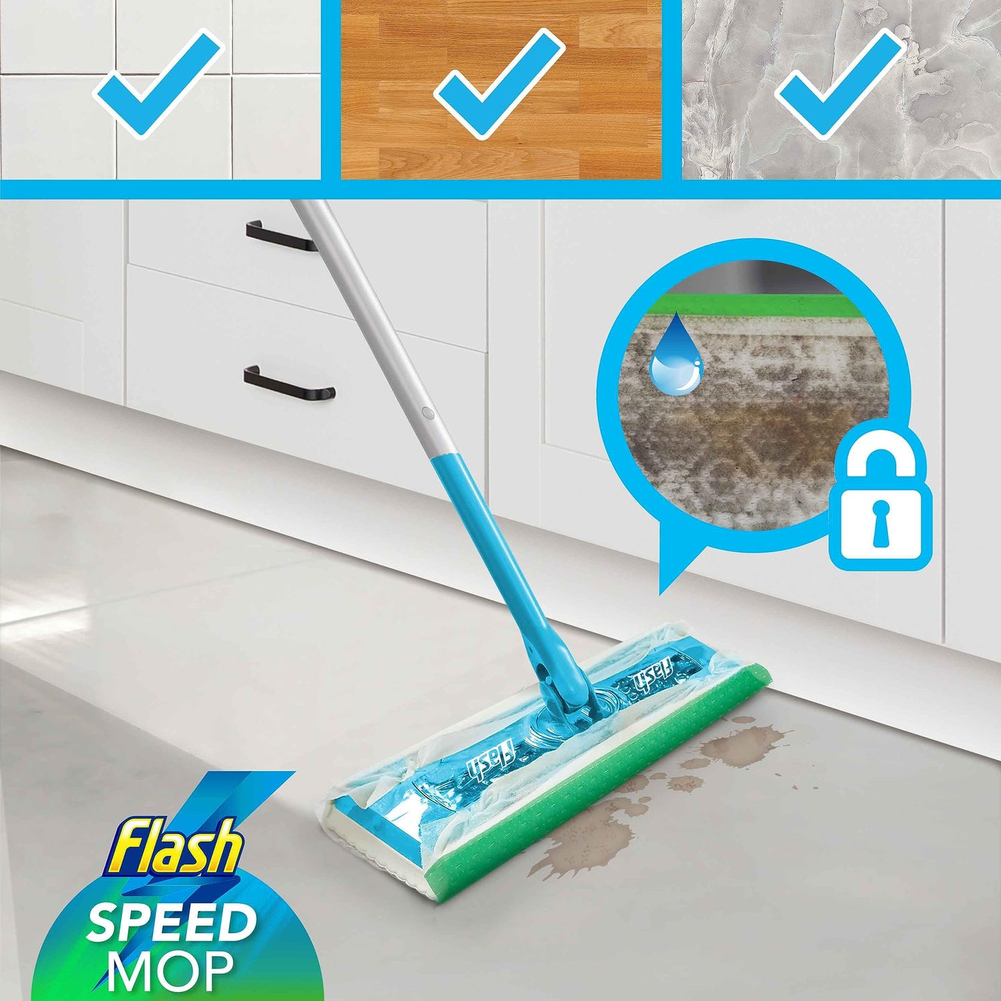 Flash Speedmop Floor Cleaner Starter Kit, Flash Speed Mop, Spray Mop, Dry Wet Mop, All-In-One Floor Mopping System (8 Wet + 16 Dry Pads), Flash Mop Refill Liquid