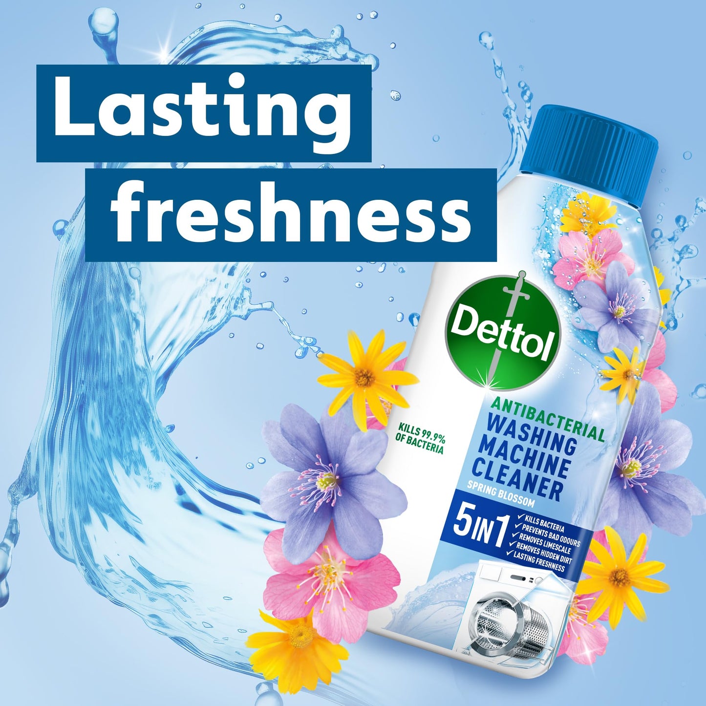 Dettol Washing Machine Cleaner, Blooming Beautiful, Multipack of 6 X 250ml, Total of 1.5L, Washing Machine Descaler, Drum Cleaner, Antibacterial Cleaner, Disinfectant, Laundry