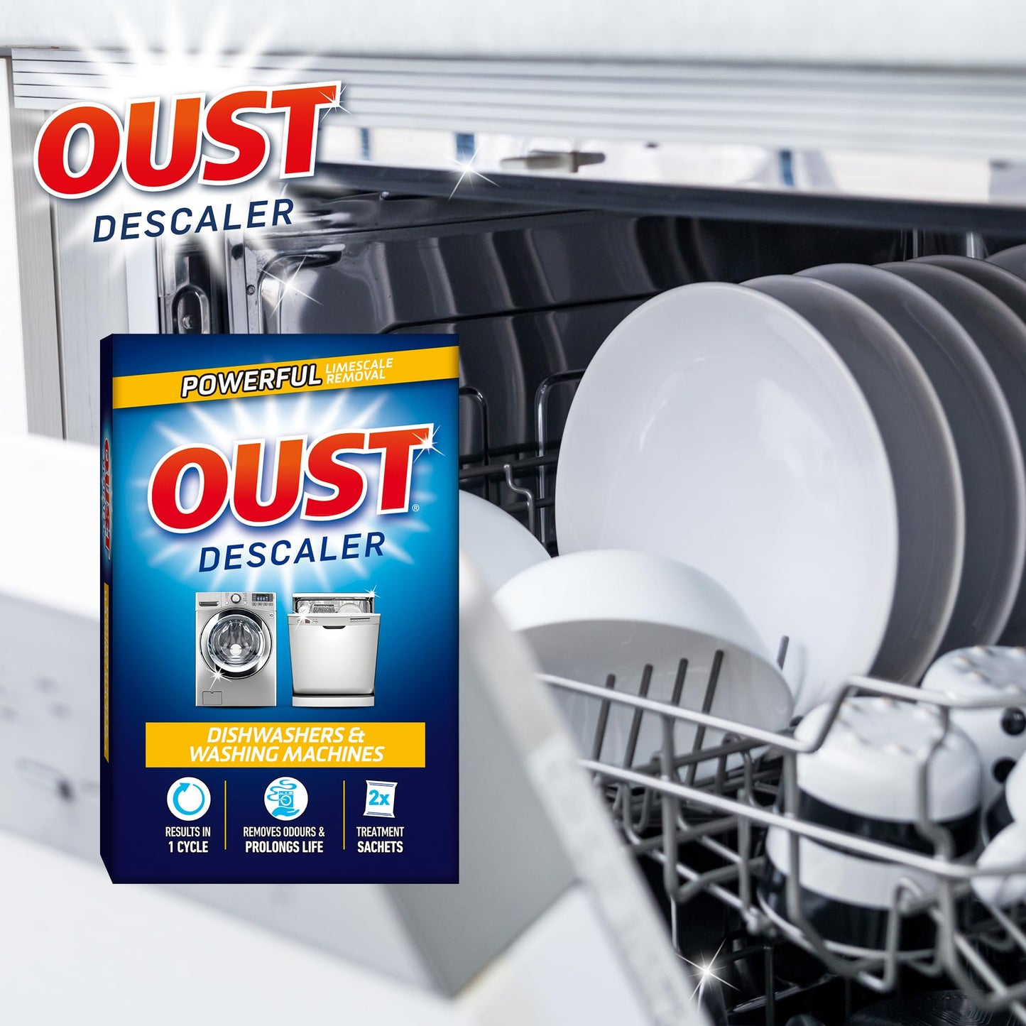 Oust Dishwasher & Washing Machine Descaler, Removes Limescale & Odour, Pack of 6