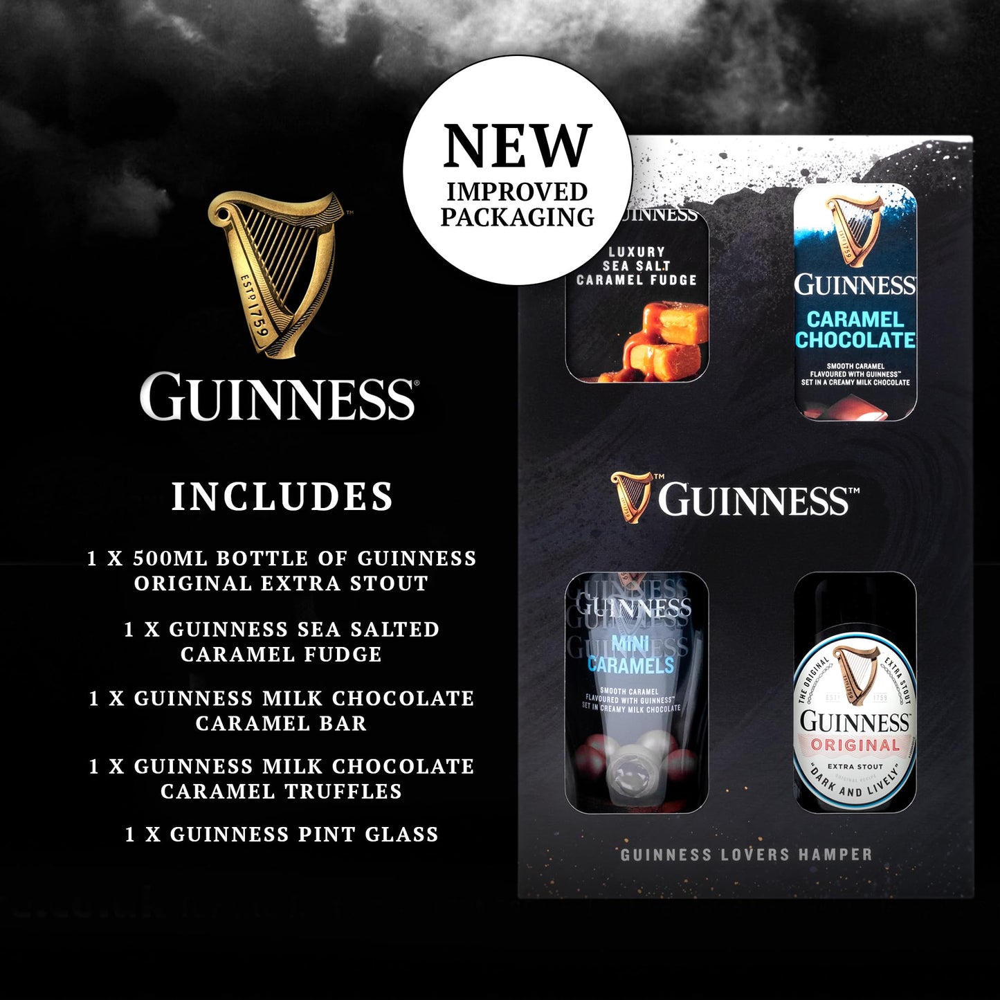 Guinness Gifts for Men, Beer Gift Set - Official Guinness 500ml and Pint Glass, Chocolate & Fudge Hampers & Gourmet Gifts - Alcohol Gift Sets for Men, Gifts for Him, Dad Birthday Gifts, Christmas