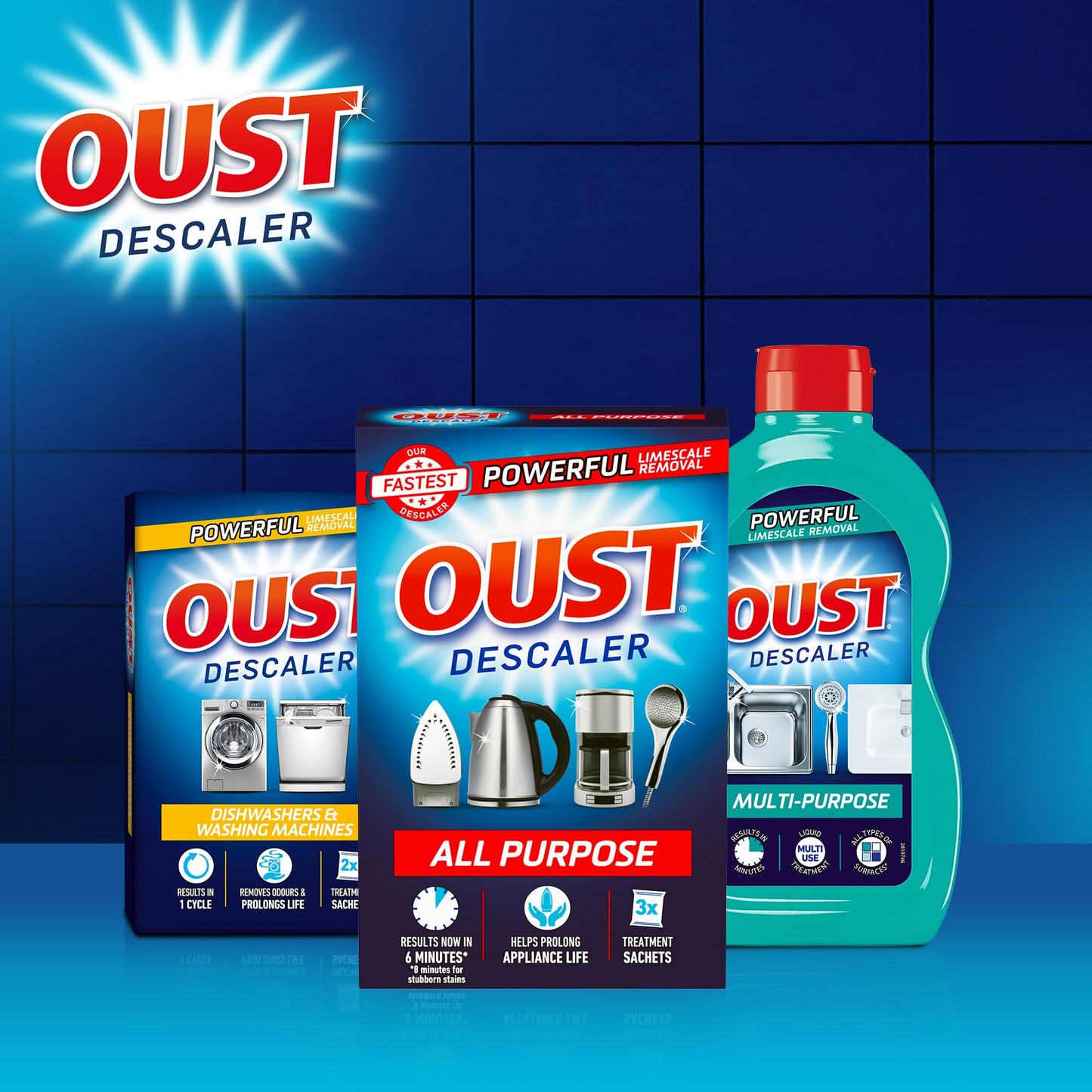 Oust Dishwasher & Washing Machine Descaler, Removes Limescale & Odour, Pack of 6