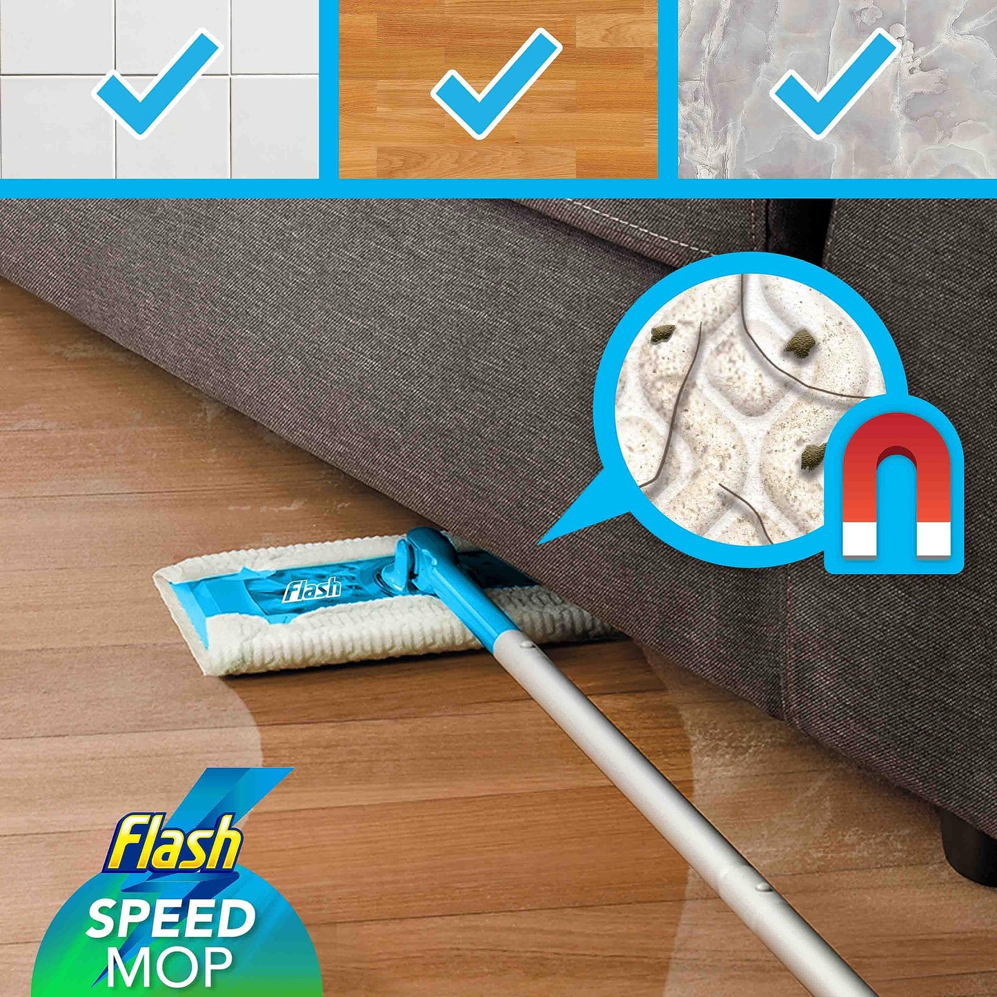 Flash Speedmop Floor Cleaner Starter Kit, Flash Speed Mop, Spray Mop, Dry Wet Mop, All-In-One Floor Mopping System (8 Wet + 16 Dry Pads), Flash Mop Refill Liquid