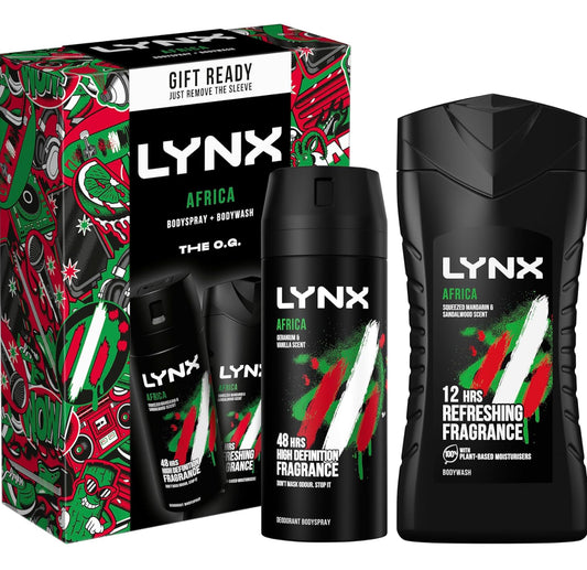 LYNX Africa The O.G. Duo Deodorant Gift Set Body Wash & Body Spray perfect for his daily routine 2 piece