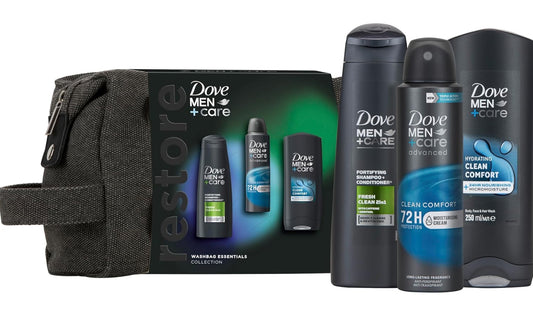 Dove Men+Care Essentials Washbag Collection Gift Set body wash, 2-in-1 shampoo & conditioner and anti-perspirant perfect gifts for men 3 piece